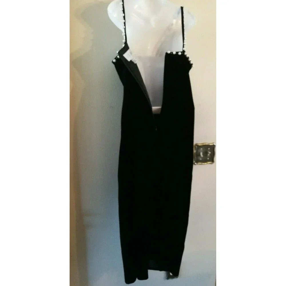 Women Midi ST AL Exclusive Cocktail Black Velvet Dress w Pearls Size 12 See desc